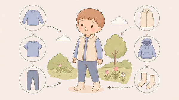 jak ubrać dziecko na wiosnę - przykładowe warstwy odzieży merino