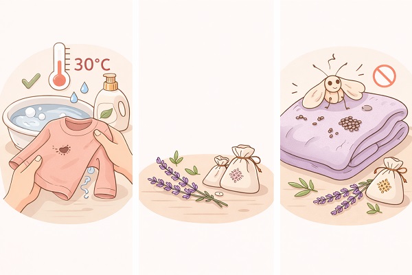 czynności które należy wykonać aby prawidłowo pielęgnować ubrania z wełny merino - odpowiednia temperatura prania i ochrona przed molami
